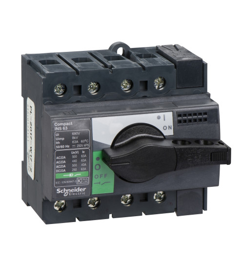 28903 - switch disconnector, Compact INS63 , 63 A, standard version with black rotary handle, 4 poles - Schneider Electric
