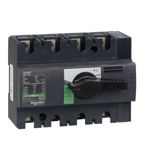 28911 - switch disconnector, Compact INS125 , 125 A, standard version with black rotary handle, 4 poles - Schneider Electric