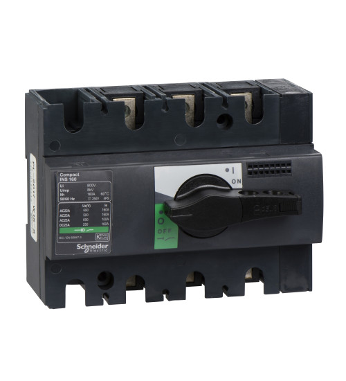 28912 - switch disconnector, Compact INS160 , 160 A, standard version with black rotary handle, 3 poles - Schneider Electric