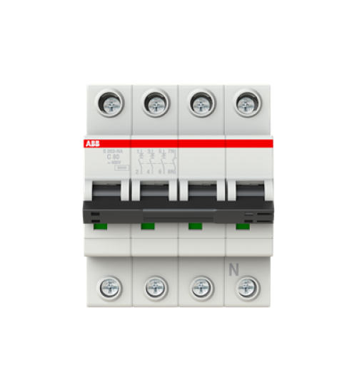 2CDS253103R0804 - S203-C80NA, 3P+N 80A 6kA C-Curve MCB - ABB