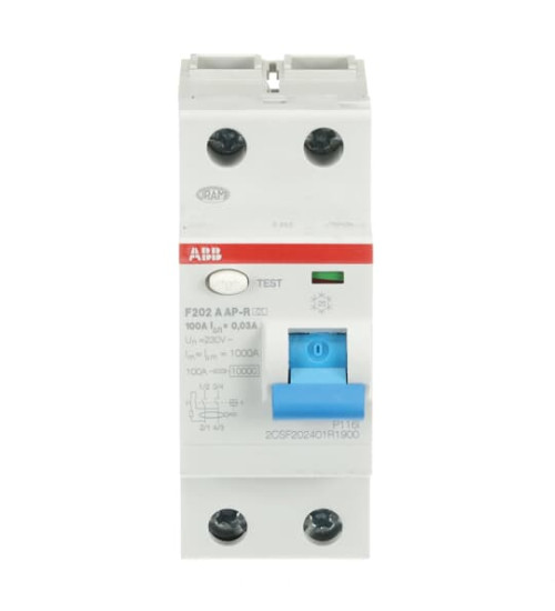 2CSF202401R1900 - F202, 100A 2P 10kA Sensitivity-30mA AC-Type RCCB - ABB