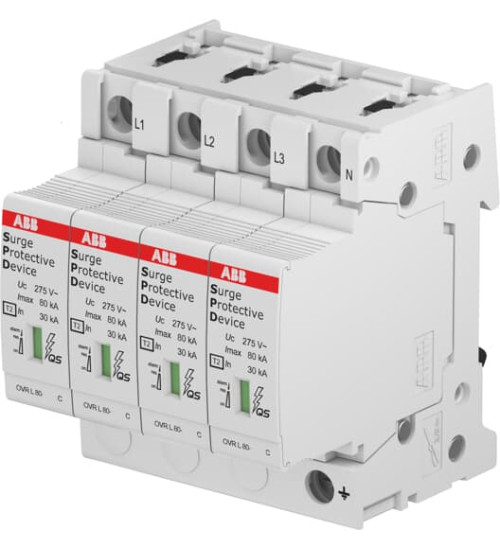2CTB815708R4900 - Surge Protection Device,Three Pole + Neutral,440V,80kA,OVR T2 3N 80-440s P QS - ABB
