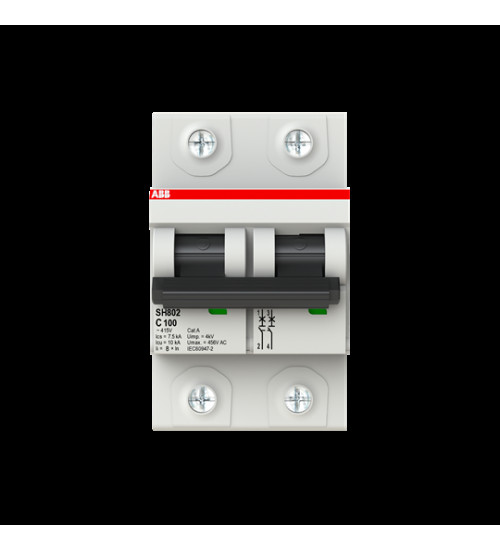 2TAZ190200R0824 - SH802-C100, 2P 100A 10kA C-Curve MCB - ABB