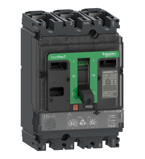 C10H32D040 - Circuit breaker, ComPacT NSX100H, 70kA/415VAC, 3 poles, MicroLogic 2.2 trip unit 40A - Schneider Electric