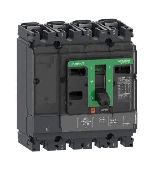 C10H6TM040 - Circuit breaker ComPacT NSX100H, 70kA at 415VAC, TMD trip unit 40A, 4 poles 3d - Schneider Electric