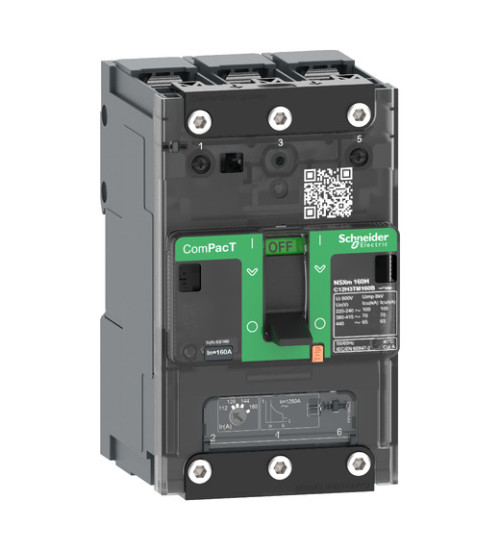 C11E3TM080B - Circuit breaker, ComPacT NSXm 160E, 16kA/415VAC, 3 poles, TMD trip unit 80A, lugs/busbars - Schneider Electric