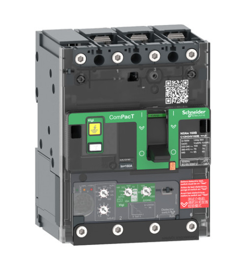 C12B34V160B - Circuit breaker, ComPacT NSXm 160B, 25kA/415VAC, 3 poles, MicroLogic 4.1 trip unit 160A, lugs/busbars - Schneider Electric