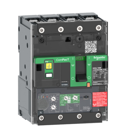 C12F44V160B - Circuit breaker, ComPacT NSXm 160F, 36kA/415VAC, 4 poles, MicroLogic 4.1 trip unit 160A, lugs/busbars - Schneider Electric