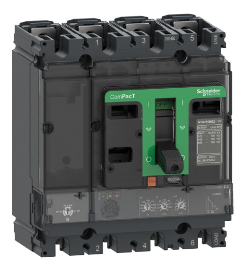 C25B42D250 - Circuit breaker, ComPacT NSX250B, 25kA/415VAC, 4 poles, MicroLogic 2.2 trip unit 250A AC Schneider Electric