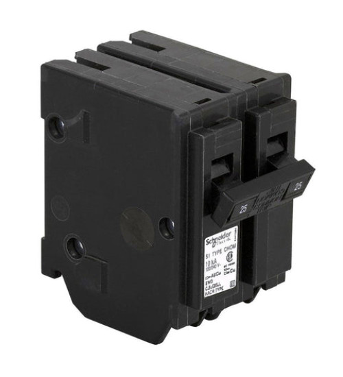 CHOM225 - Mini circuit breaker, Homeline Canadian, 25A, 2 pole, 120/240VAC, 10kA AIR, standard type, plug in, UL | Schneider Electric-Electrihub