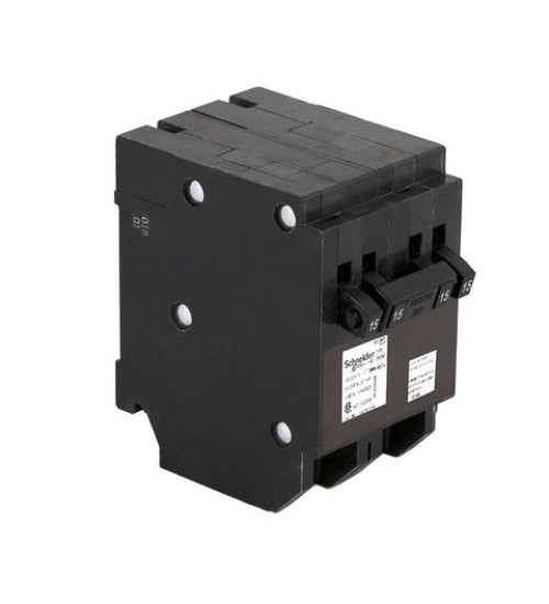 CHOMT1515215 - Quad tandem circuit breaker, Homeline Canadian, 2 x 1 pole at 15A, 1 x 2 pole at 15A, 120/240VAC, 10kA AIR, plug in, UL | Schneider Electric