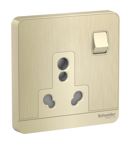 E8315_16_GH - AvatarOn, switched socket, 3P, 16 A, 250 V, Metal Gold Hairline - Schneider Electric