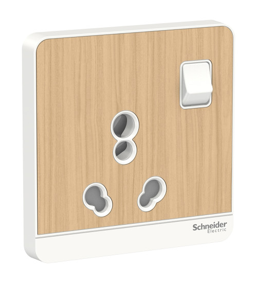 E8315_16_LW - AvatarOn, switched socket, 3P, 16 A, 250 V, Light Wood - Schneider Electric