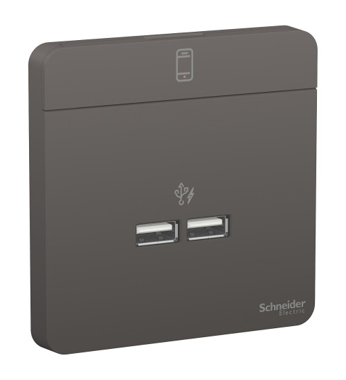 E83311USB_DG_G8 - AvatarOn, USB charger, 2typeA, 2.1A, Dark Grey - Schneider Electric