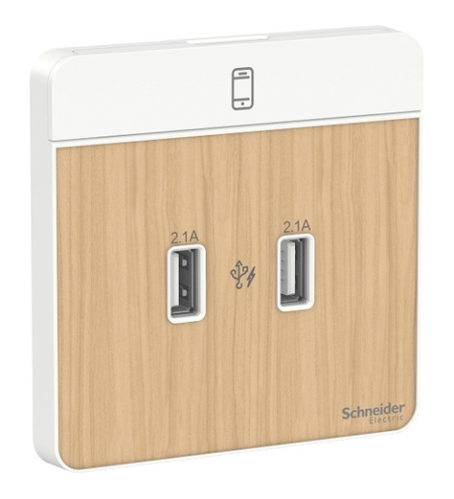 E8332USB_LW_G8 - AvatarOn, USB charger, 2typeA, 2.1A, Light Wood - Schneider Electric