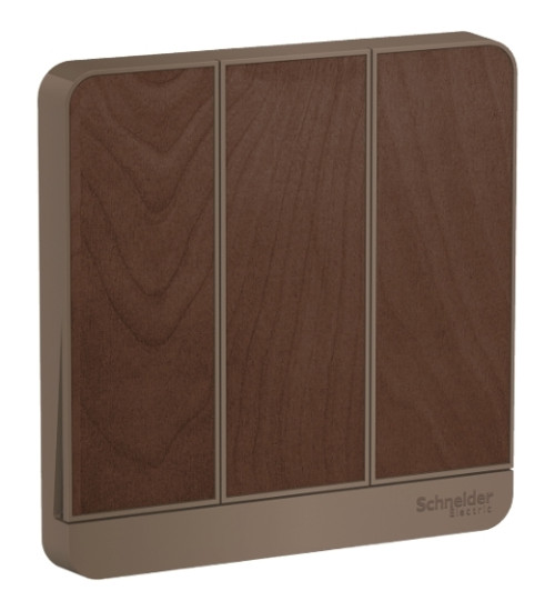 E8333_WD - AvatarOn, cover plate for switch, 3 rocker, Wood - Schneider Electric