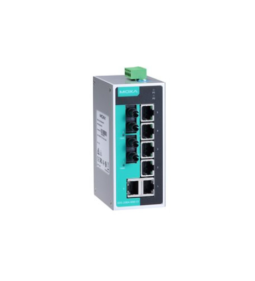 EDS-208A-MM-ST-T, EDS-208A-MM-ST-T Moxa, Unmanaged Ethernet switch with 6 10/100BaseT(X) ports, 2 100BaseFX multi-mode ports with ST connectors, -40 to 75°C operating temperature