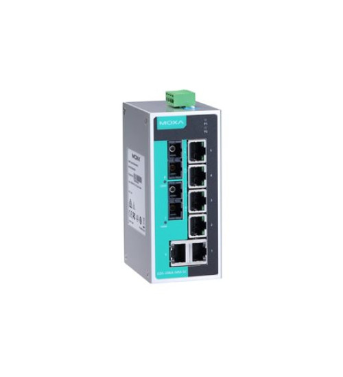 EDS-208A-SS-SC-T, EDS-208A-SS-SC-T Moxa, Unmanaged Ethernet switch with 6 10/100BaseT(X) ports, 2 100BaseFX single-mode ports with SC connectors, -40 to 75°C operating temperature