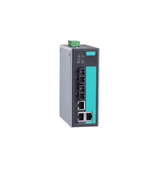 EDS-405A-SS-SC-T, Entry-level managed Ethernet switch with 3 10/100BaseT(X) ports, 2 100BaseFX single-mode ports with SC connectors, -40 to 75°C operating temperature