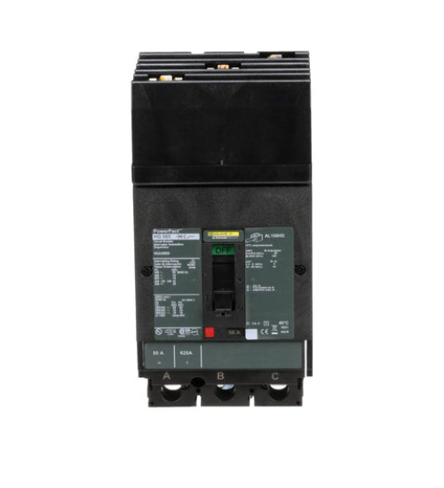 Square D HGA36050 - Circuit breaker, PowerPacT H, 90A, 3 pole, 600VAC, 18kA, I - Line, thermal magnetic, 80%, ABC | Schneider Electric