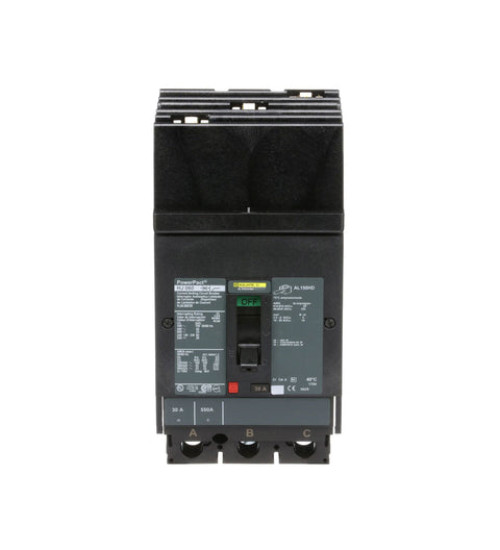 Square D HJA36030 - Circuit breaker, PowerPacT H, 30A, 3 pole, 600VAC, 25kA, I - Line, thermal magnetic, 80%, ABC | Schneider Electric