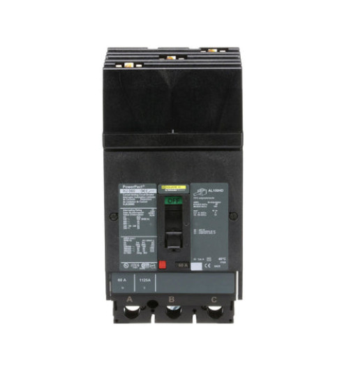 Square D HJA36060 - Circuit breaker, PowerPacT H, 60A, 3 pole, 600VAC, 25kA, I - Line, thermal magnetic, 80%, ABC | Schneider Electric