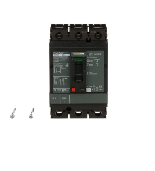 Square D HJL36020 - Circuit breaker, PowerPacT H, 50A, 3 pole, 600VAC, 25kA, lugs, thermal magnetic, 80% | Schneider Electric