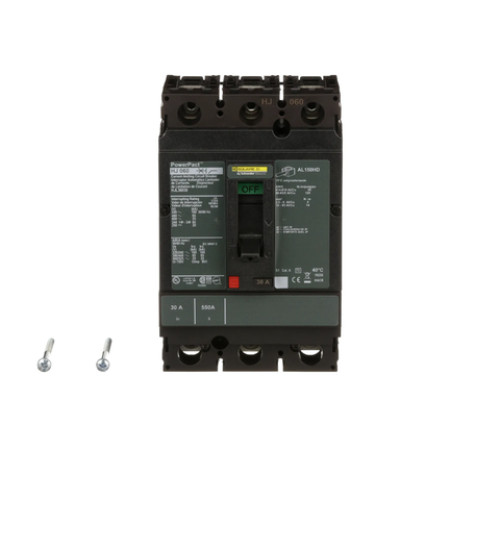 Square D HJL36030 - Circuit breaker, PowerPacT H, 30A, 3 pole, 600VAC, 25kA, lugs, thermal magnetic, 80% | Schneider Electric