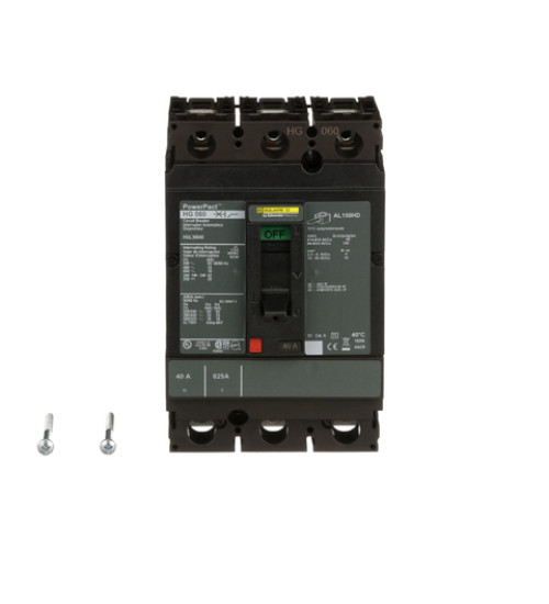 Square D HJL36040 - Circuit breaker, PowerPacT H, 40A, 3 pole, 600VAC, 25kA, lugs, thermal magnetic, 80% | Schneider Electric