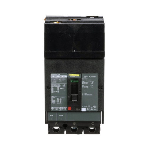 Square D HLA36020 - Circuit breaker, PowerPacT H, 20A, 3 pole, 600VAC, 50kA, I - Line, thermal magnetic, 80%, ABC | Schneider Electric