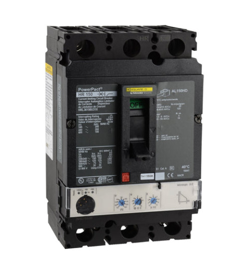 Square D HRL36150U31X - Circuit breaker, PowerPacT H, 150A, 3 pole, 600VAC, 100kA, lugs, Micrologic 3.2, 80% | Schneider Electric