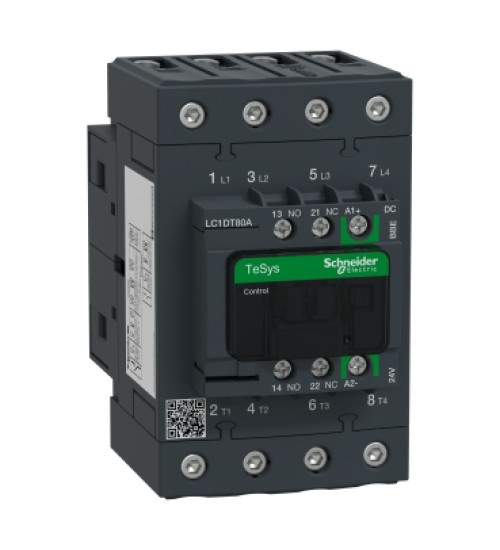 LC1DT80ABBE - IEC contactor, TeSys Deca Green, nonreversing, 80A resistive, 4P ole, 4NO, 24VDC coil, openstyle - Schneider Electric