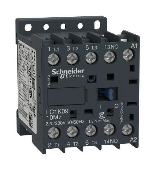 LC1K0910E7 - TeSys K contactor AC 3P AC AC-3 <= 440 V 9 A - 1 NO aux. - 48 V AC coil - Schneider Electric