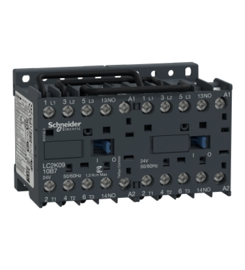 LC2K0910B7 - TeSys K reversing contactor AC 3P AC AC-3 <= 440 V 9 A - 1 NO - 24 V AC coil - Schneider Electric