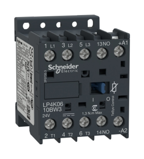 LP4K0610BW3 - TeSys K contactor - 3P - AC-3 <= 440 V 6 A - 1 NO aux. - 24 V DC coil - Schneider Electric