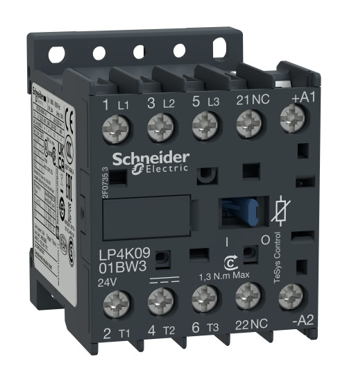 LP4K0901BW3 - TeSys K contactor - 3P - AC-3 <= 440 V 9 A - 1 NC aux. - 24 V DC coil - Schneider Electric