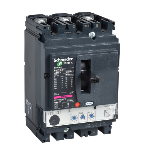 LV429792 - circuit breaker Compact NSX100H, 70kA at 415V AC, Micrologic2.2 trip unit 40A, 3 Poles 3d - Schneider Electric