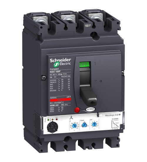LV430771 - circuit breaker Compact NSX160F, 36kA at 415V AC, MicroLogic2.2 trip unit 100A, 3 Poles 3d - Schneider Electric