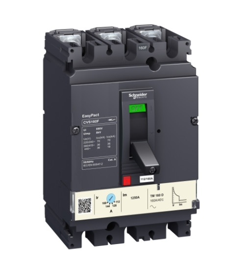 LV510334 - circuit breaker Easy Pact CVS100F, 36kA at 415V AC, 50A rating thermal magnetic TM - D trip unit, 3P 3d - Schneider Electric