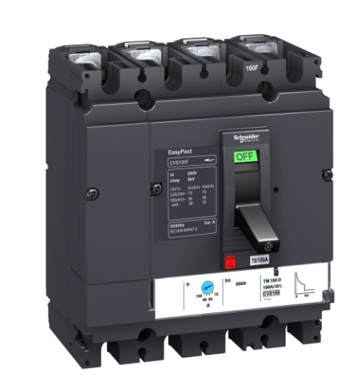 LV510343 - circuit breaker Easy Pact CVS100F, 36kA at 415V AC, 40A rating thermal magnetic TM - D trip unit, 4P 3d - Schneider Electric
