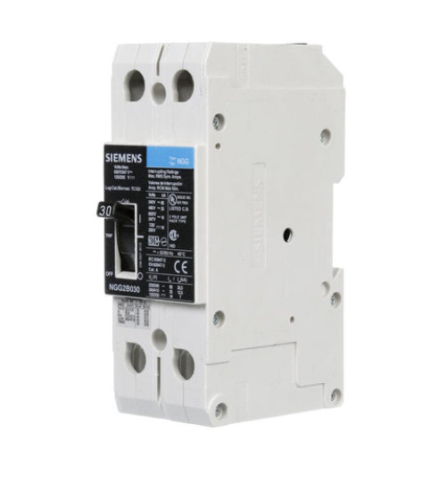 NGG2B030L - LOW VOLTAGE G FRAME CIRCUIT BREAKER WITH THERMAL - MAGNETIC TRIP UNIT. UL LISTED NGG FRAME WITH STANDARD BREAKING CAPACITY. 30A 2-POLE (14KAIC AT 600Y/347V) (25KAIC AT 480V). SPECIAL FEATURES: LINE AND LOAD SIDE LUGS (TC1Q1) WIRE RANGE: 14 - 10 AWS (CU/AL). DIMENSIONS (W x H x D) IN: 2 x 5.4 x 2.8. - Siemens