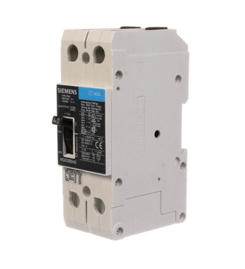 NGG2B040 - LOW VOLTAGE G FRAME CIRCUIT BREAKER WITH THERMAL - MAGNETIC TRIP UNIT. UL LISTED NGG FRAME WITH STANDARD BREAKING CAPACITY. 40A 2-POLE (14KAIC AT 600Y/347V) (25KAIC AT 480V). SPECIAL FEATURES: NO LUGS. DIMENSIONS (W x H x D) IN: 2 x 5.4 x 2.8. - Siemens