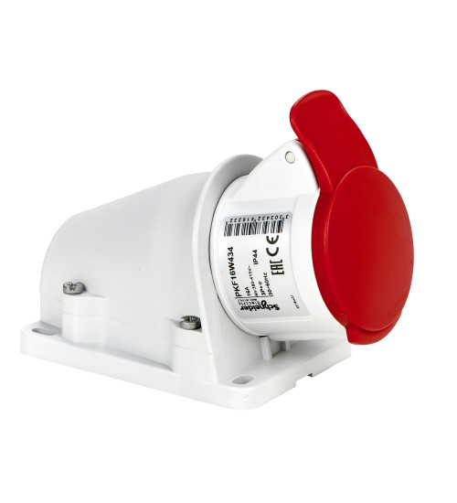 PKF16W434 - PratiKa socket - screw - angled - 16A - 3P + E - 380...415 V AC - wall - Schneider Electric