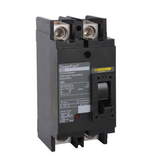 Square D QDL22100 - Circuit breaker, PowerPacT Q, 100A, 2 pole, 240VAC, 25kA, lugs, thermal magnetic, 80% | Schneider Electric