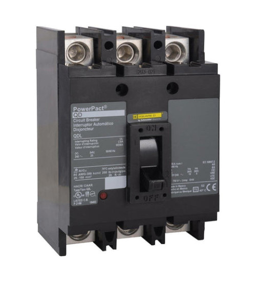 Square D QDL32200 - Circuit breaker, PowerPacT Q, 200A, 3 pole, 240VAC, 25kA, lugs, thermal magnetic, 80% | Schneider Electric