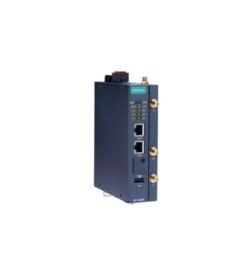 UC-8220-T-LX, Arm Cortex-A7 dual-core 1 GHz IIoT gateway with 2 expansion slots for a Wi-Fi and LTE module, 1 CAN port, 4 DIs, 4 DOs, -40 to 85°C operating temperature