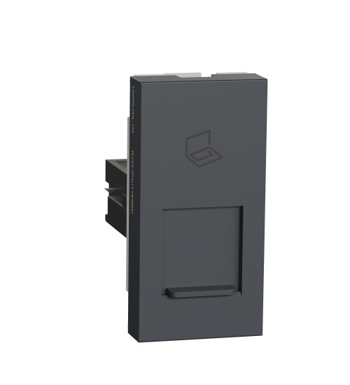 UNSRJ45_1M_GY - Telephone socket, Unica Pure, Cat6 RJ45, with shutter, grey - Schneider Electric