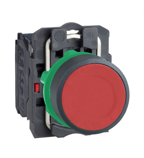 XB5AA42 - Push button, plastic, flush, red, diameter22, spring return, unmarked, 1 NO - Schneider Electric