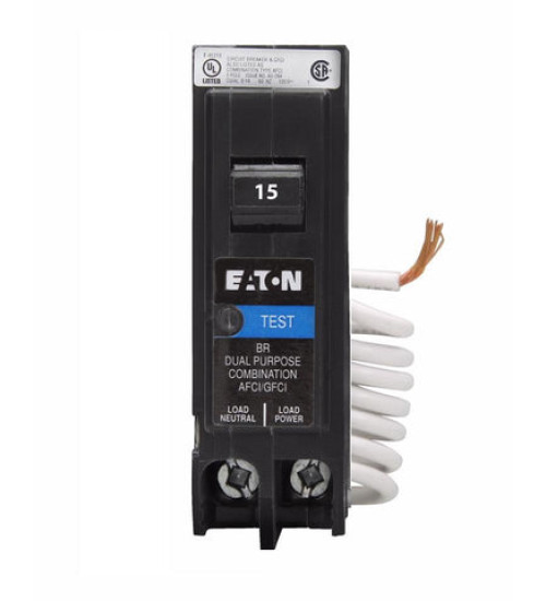 BRN115DFC - Eaton Cutler-Hammer 15 Amp Single Pole Dual Function Arc Fault & Ground Fault Circuit Breaker