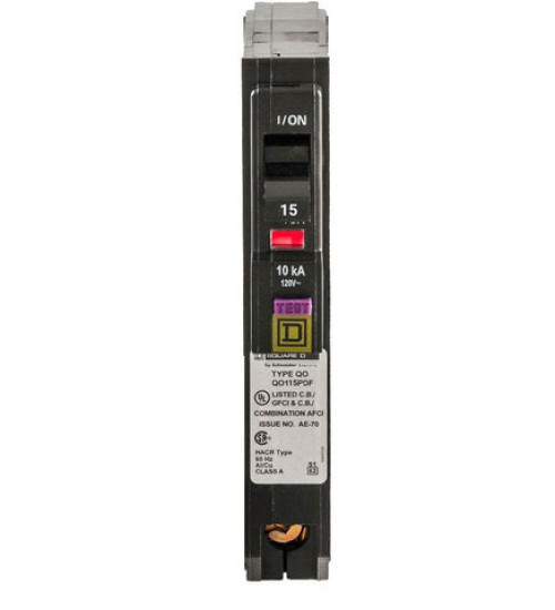 Square D QO115PDF - Mini circuit breaker, QO, 15A, 1 pole, 120VAC, 10kA, plug in, dual function, pigtail | Schneider Electric